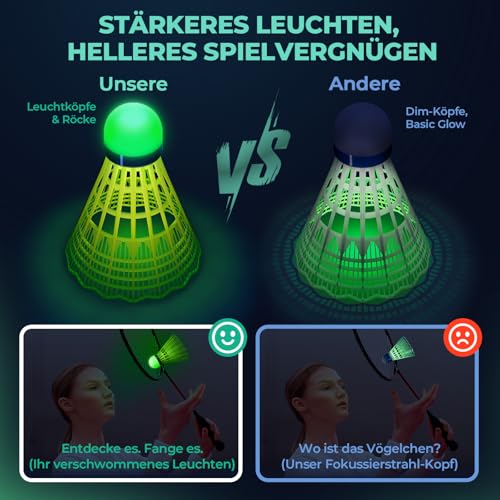 Image of HIRALIY LED Badminton Birdies 6 /12 PCS, 360 Glow in The Dark Nylon Badminton Shuttlecocks for Night Play, 2 Color Impact-Resistant Light Up Balls with Stable Glowing, Outdoor Backyard Family Games