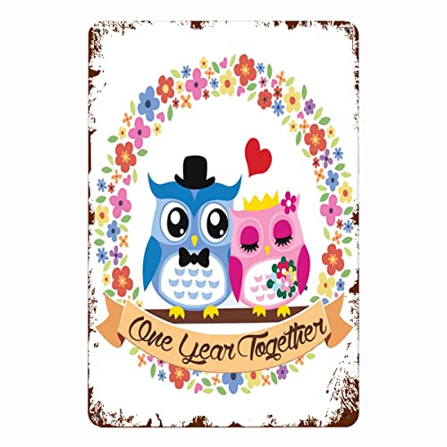 SMAZDFXX Letrero de metal retro con texto Amantes del Año, búhos, aniversario, multicolor, para decoración de pared de café, hogar, 30,5 x 40,6 cm