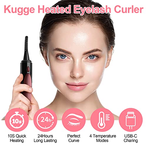 Kugge Heated Eyelash Curlers, Rechargeable Electric Eyelash Curler With Lash Separator, 4 Heating Modes Heated Eye Lash Curler For Quick Natural Curling & Long Lasting (Black) #TOP1