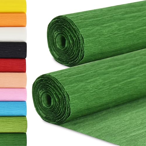 BEISHIDA Dark Green Crepe Paper Roll 9.8 Inch Wide 8ft Long Crepe Paper Sheet for Flower Making Wedding Ceremony Birthday Holiday Party Decoration DIY Craft(2Rolls)