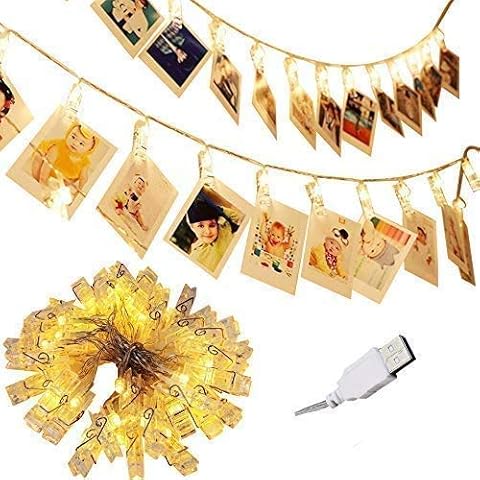 Home-Neat LED 50 Photo Clips String Lights Battery Powered Christmas Decor Lights for Hanging Photos, Cards and Artwork (16.4 Feet, Warm White) Cover