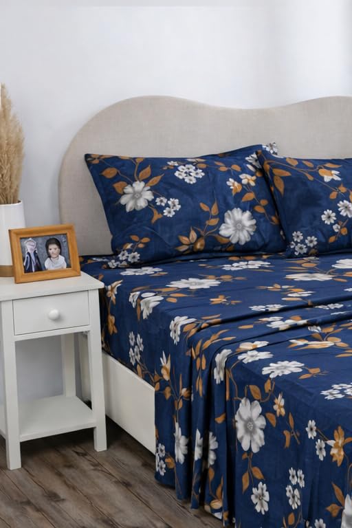 Image of BSB HOME 2 Bedsheet Combo Set with 4 Pillow Covers - Premium Cotton Glace Cotton Microfiber Printed Double Bedsheets, 2 Elegant Colors, Soft Breathable Luxury Bedding Set - Blue and Yellow