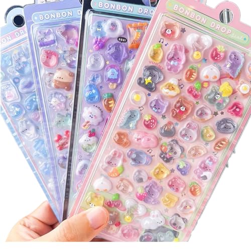 シール 可愛い 4枚セット ぷく ぷく ご褒美シー ル 立体 泡ステッカー 3D ステッカー キラキラ 携帯電話飾り用 DIY用 手帳用 貼り付け可能 手芸用品 贈り物 子供 女の子 [並行輸入品]のサムネイル