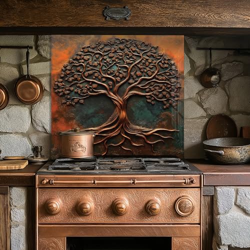 Roggmard Tempered Glass Backsplash, Tree of Life, 16x16