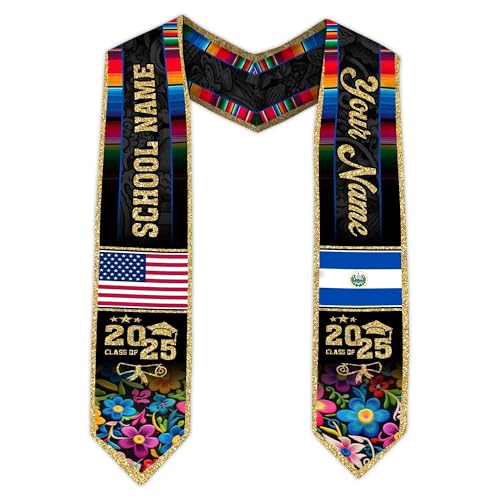 MonkeyVan Personalized Graduation Stole for El Salvador Senior, El Salvador Flag Graduation Sash Class of 2025 Grad Gift S119