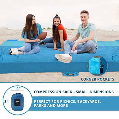 Wellax Beach Blanket Waterproof Sandproof, Lightweight Beach Mat For 8 Persons 9X10 Ft, With 8 Pockets, 4 Stakes, Great For Picnic, Camping, Travel And Outdoor #TOP3