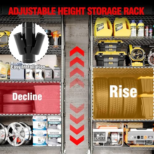 Image of GarveeTech 5-Tier Wire Storage Shelves with Wheels, 3300LBS Heavy Duty Metal Shelving Unit with Adjustable Storage Shelves for Home, Pantry & Warehouse, Easy Assembly, 82.6 inch H x 59W x 23.6 inch D
