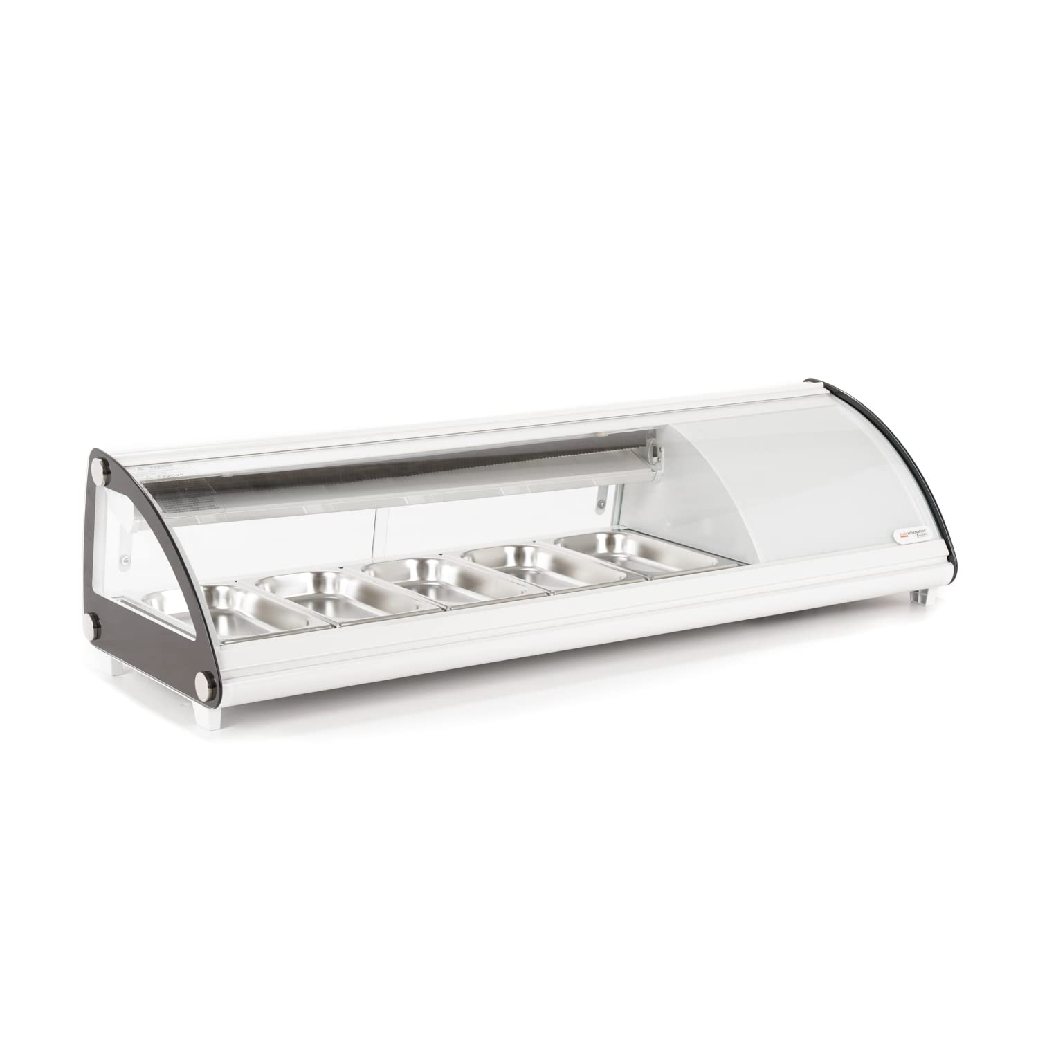 Ristoattrezzature Vetrina Frigo per Sushi da Banco Refrigerata - Vetro frontale curvo apribile - Motore incorporato - Bianca - 5 gn 1/3-130,7x45x33h cm