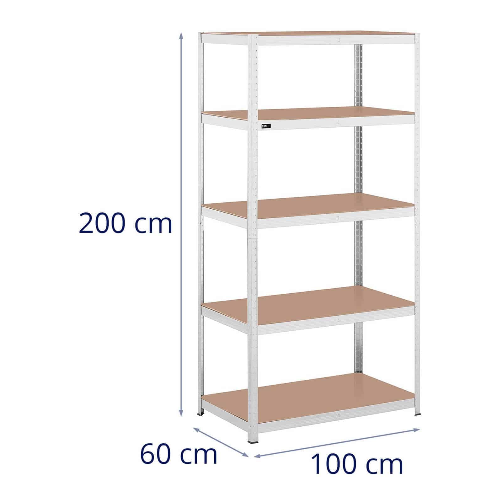 Helloshop26 Scaffale carico pesante, 100 x 60 x 197 cm, supporta 5 x 150 kg, robusto garage officina attrezzi grigio 14_0005173