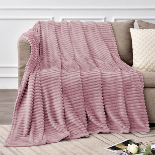 Image of BEDELITE Fleece Throw Blanket for Couch - 3D Ribbed Jacquard Soft and Warm Decorative Fuzzy Blanket - Cozy, Fluffy, Plush Lightweight Berry Purple Throw Blankets for Bed, Sofa, 50x60 inches