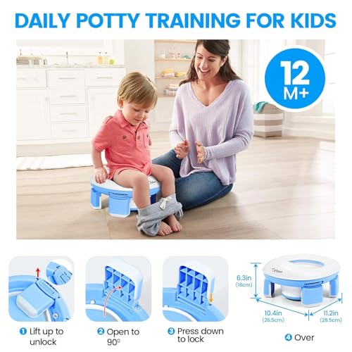 Image of Zollyss Potty Training Seat for Boys And Girls, Fits Round & Oval Toilets, Non-Slip with Splash Guard, Includes Free Storage Hook (Blue Foldable)
