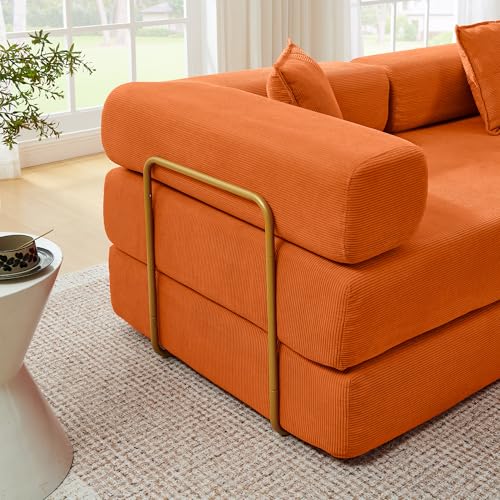 Image of HANXIN 108 inch Modular Sectional Sofa,Futon Convertible Sofa Bed,Oversized Corduroy Boneless Couch for Living Room,Floor Loveseat Sleeper with Pull Out Bed,Free Combination,No Assembly Required (Orange)