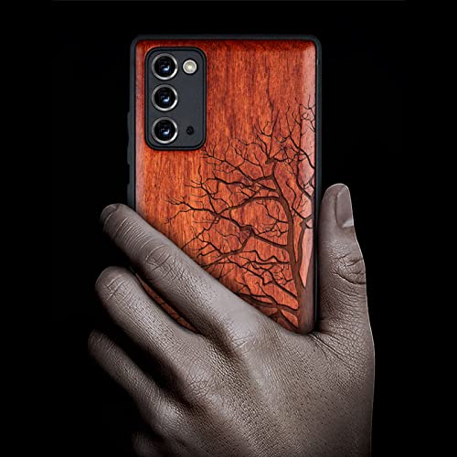 Carveit Wood Case For Galaxy Note20 Case [Hard Real Wood & Black Soft Tpu] Shockproof Protective Cover Unique & Classy Wooden Case Compatible With Samsung Note20 5G (Eternal Tree-Rosewood) #TOP1