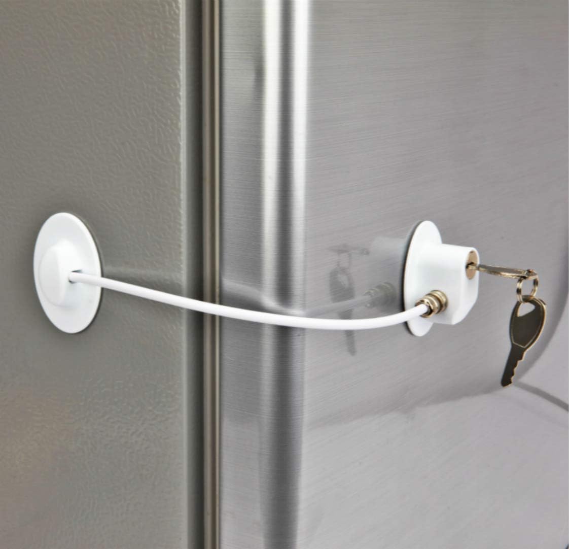 1 Pack Refrigerator Lock with 2 Keys, Refrigerator Lock Dorm Freezer Door Lock and Child Safety Cabinet Lock with Strong Adhesive.