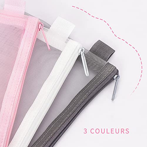 Toplive 3 Pieces Pencil Case Set, Clear Exam Pencil Pouch, Mesh Zipper Pen Pouch, Nylon Pencil Storage Pouch, Makeup Bag For Women, Portable Office Stationery Pouch For Students Adults #TOP4