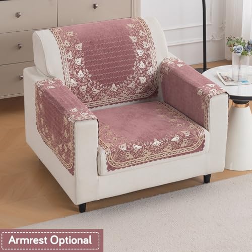 Image of HOKIPO Gulabi Jaal Premium Chenille Jacquard Sofa Cover for 1 Seater for Seat & Back, 'Royal Aangan Series' (IN-1006-L1*2)