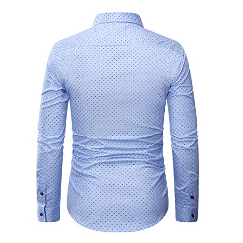 Wulful Men's Casual Long Sleeve Dress Shirt Print Cotton Business Button Down Shirts Regular Fit Light Blue #TOP1