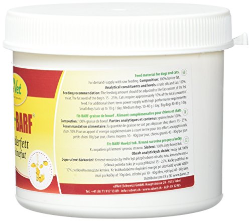 cdVet Fit-BARF Rinderfett 500 ml - BARF Nahrungsergänzung mit reinem Rinderfett zur Gesundheit von Leber, Nieren, Haut und Stoffwechsel von Hunden und Katzen