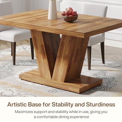 Image of Tribesigns 47-Inch Dining Table for 4, Walnut Brown Kitchen Dinner Table with Heavy Duty Pedestal, Farmhouse Wooden Eating Table for Home, Dining Room, Small Space