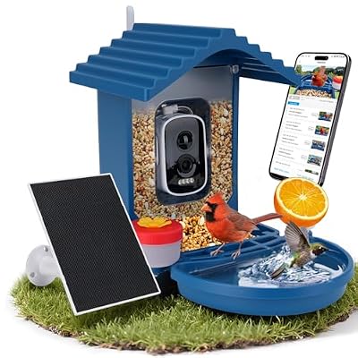 Leapbird Bird Feeder with Camera Solar Powered, 2.5K HD Video Bird House Live View, Smart AI Bird Species Identification for Outside Garden,Birds Bath,Ideal Gift for Birds Lover (Blue)