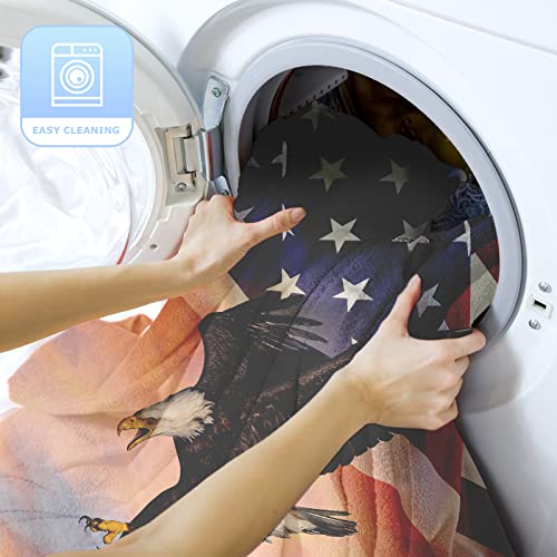 Reunbmq Super Soft Flannel Fleece Throw Blanket, Lightweight Sherpa Blankets Comfortable Bed Throws 3D Printed Blanket For Couch/Chair/Sofa/Bed/Dorm/Bedroom/Home (Eagle American Flag) #TOP6