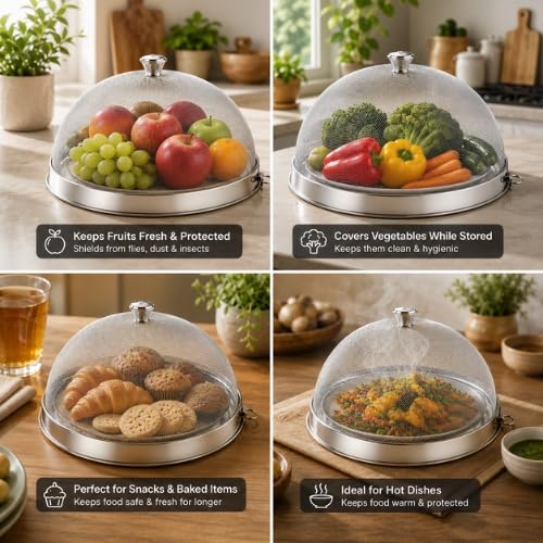 Image of Glossy Steel Lids for Utensils with Knobs | Melt-Free with a Good Gripsteel Lid for Kadai and Other Utensils | Round, Rust Resistant Steel (Dome Lid, Net - Regular Size)