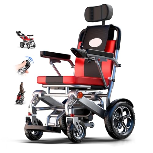 Ultraleichter faltbarer elektrischer Rollstuhl für Senioren 500W-Motor, Lithium-Akku, 25-50 km Reichw, Fernbedienung, verstellbar Sitz abnehmbar Kopfstütze, ideal für Reisen, Alltag und Gelände (32A)