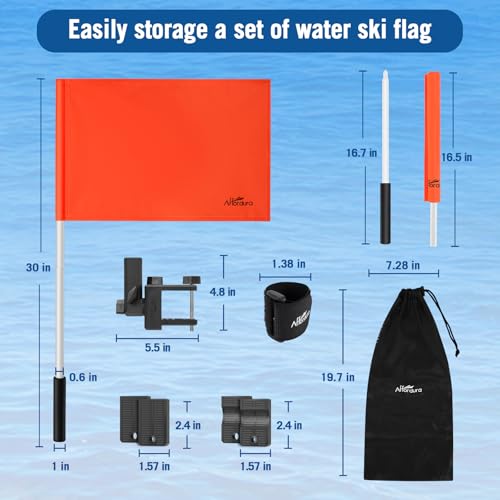 Image of Affordura Orange Boat Flag With Holder Mount, 12 x 18 Inch, 30 inch Pole