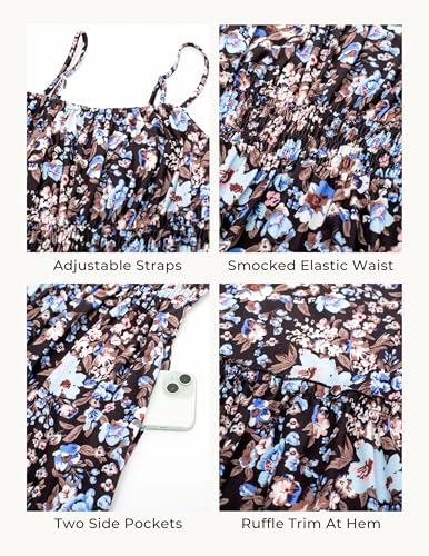 Image of GRACE KARIN Summer Dresses for Women 2026 Vacation,Smocked Floral Maxi Dress,Boho Beach Sundress with Pocket Fashion Clothing