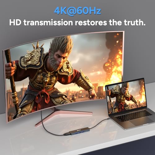 Image of Black-R 5-in-1 TypeC Docking Station with 4K HDMI,3xUSB 3.0 & TypeC 3.0 PD Charging 100W Port, for All Type C Devices- MacBook M3 /4, Laptop, PC, Thunderbolt 3 /4, Samsung S25 Ultra