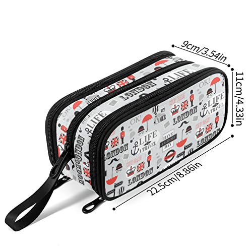 Image of Fustylead London Themes Large Pencil Case Portable Stationery Bag Cosmetics Bag with Handle for School Office Travel