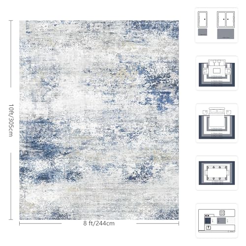 Image of 8x10 Area Rugs, Abstract Modern Ultra Soft Washable Rug, Non Slip Carpet with Rubber Back Stain Resistance Rugs for Living Room, Bedroom, Dining Room Decor(Blue & White)