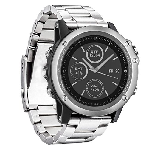 Shangpule Stainless Steel Metal Replacement Smart Watch Band Bracelet for Garmin Fenix 3/Fenix 3 HR/quatix 3/tactix Bravo (Silver)