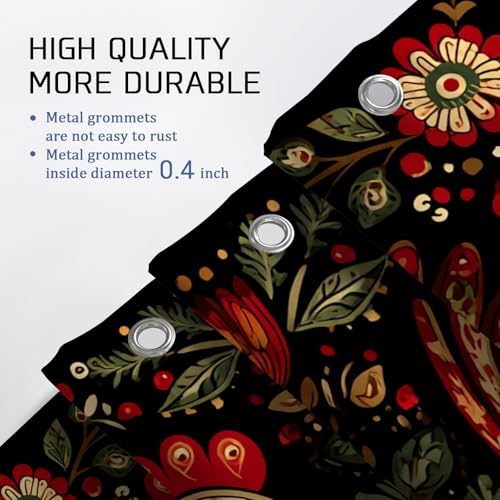 Rideau de douche extra large imperméable noir fleurs bohèmes folk - 5