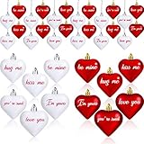 WILLBOND 24 Pieces Heart Ornament Decorations Christmas Heart Shape Baubles Multi Finish Baubles for Valentines Day Decoration DIY Craft(Red, White)