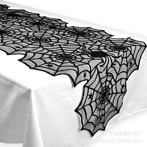 Axgo, Black 18 x 72 Polyester Lace Table Runner, Spider Web-Perfect for Halloween, Dinner Parties and Scary Movie Nights