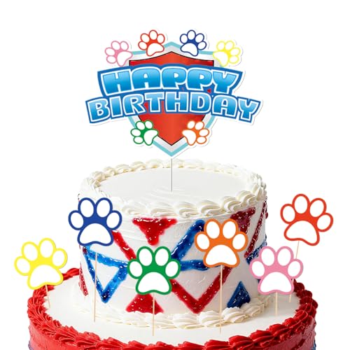 SAVITA 7pcs Dog Paw Cake Toppers Adorable Colorful Puppy Paw Cupcake Toppers with Sticks Cartoon Dog Birthday Cupcake Decor for Boy Girl Birthday Dessert Decorations
