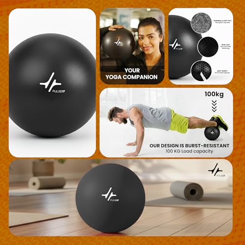 Image of PulseITOrbit Yoga Ball 25cm for Exercise, Balance & Core Strength | Anti-Burst Mini Pilates Ball for Home Workout, Yoga, Stability Training & Physical Therapy | Inflatable Soft Gym Ball (Black)