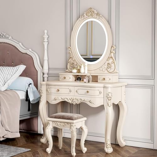European Vanity Mirror with Lights,Large Vanity Desk with 3 Color