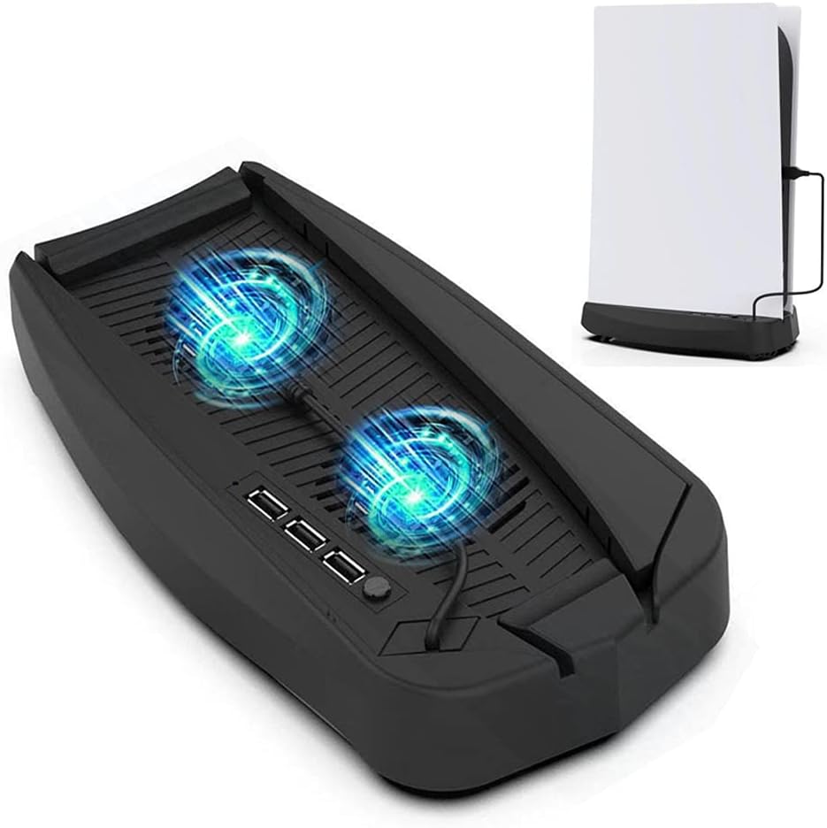 Cooling Fan Stand for PS5 Game Console Vertical Stand USB External Cooler with 3 USB Port Hub