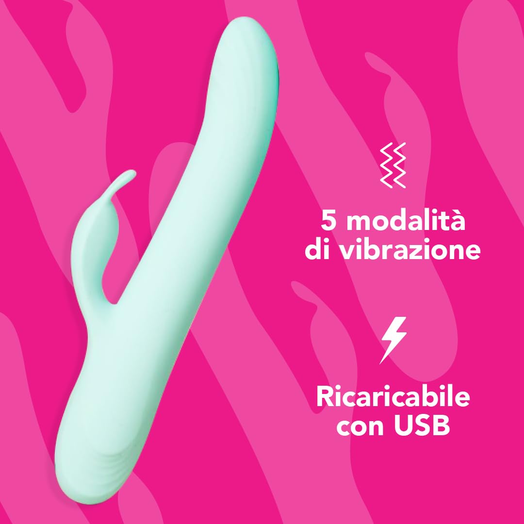 Control Be Playful, Vibratore Rabbit con Effetto Spinta e Braccio Flessibile per il Clitoride, Silicone medico senza Ftalati, Ricarica USB, Water Splash (IPX4)