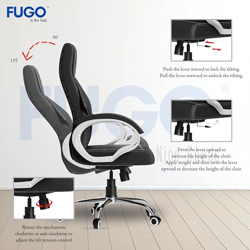 Image of FUGO FG21 Orthopedic Boss Chair with 3-Years Warranty, Executive Office Chair Ergonomic High-Back Chair-Cushioned Seat & Armrests, Metal Base, Rocking Movement (Black)