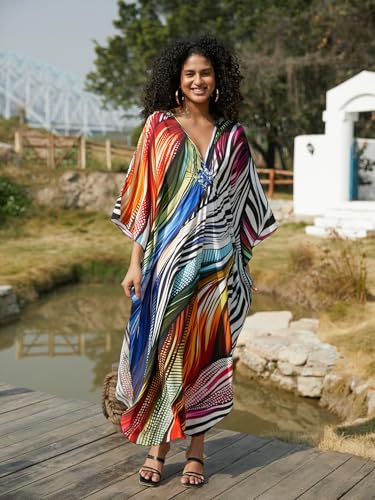 Image of KEYLORTING Plus Size Kaftan Dress Women, African Moo Moo Print Caftan, Batwing Dress, Beach Cover Up for Party and Loungewear