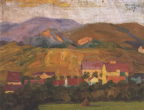 Toile Egon Schiele Village avec montagnes pour salon chic