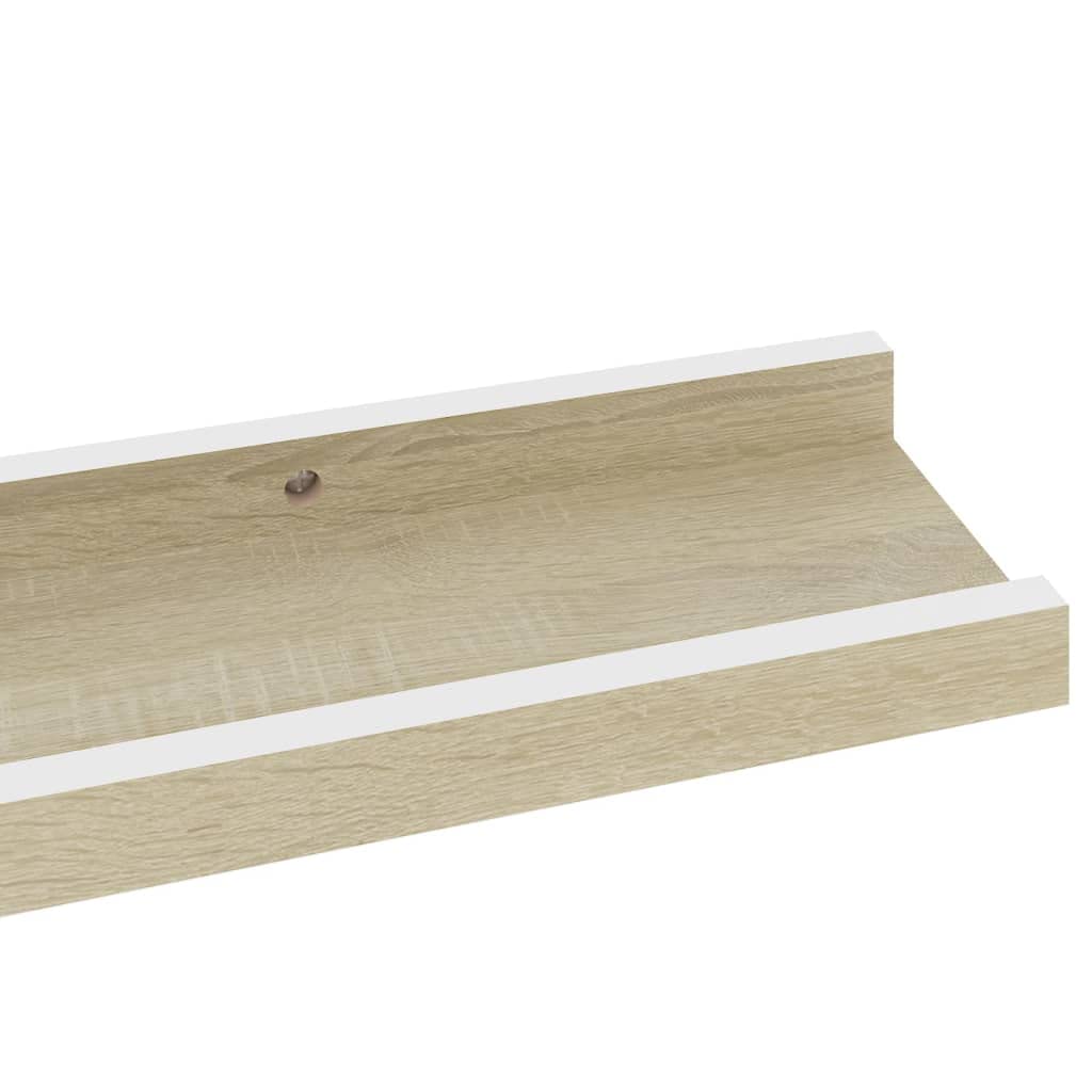 Scaffalature, mensole da parete e sporgenze, mensole da parete, 4 pezzi, bianco e rovere Sonoma, 60 x 9 x 3 cm