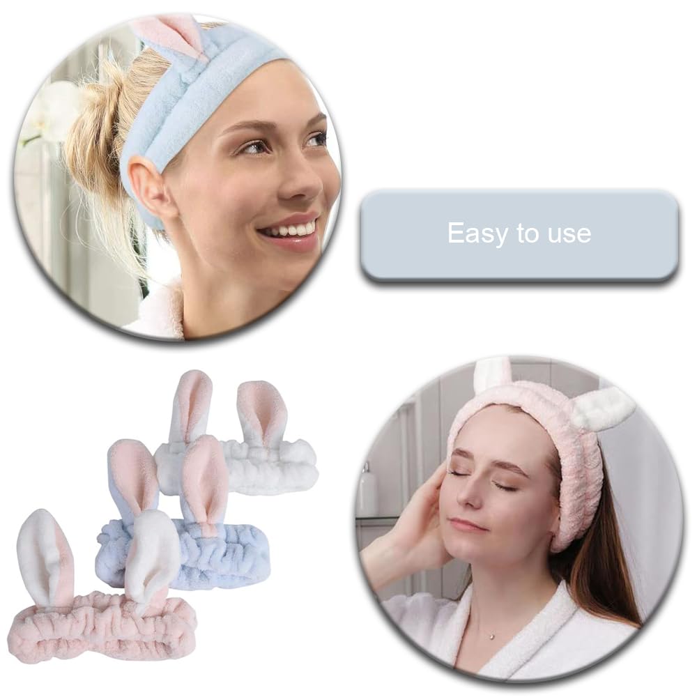 JIALWSJWAN 3 Pieces Cute Rabbit Ear Hairlace Soft Facial Headband Elastic Bunny Spa Skin Care Hairlace for Washing Face Beauty Skincare Shower - Image 4