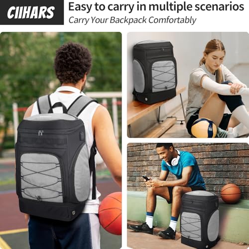 Ciihars Basketball Basketball Bag Large Sports Bag with Separate Ball holder & Shoes compartment, Best for Soccer,Volleyball,Gym（Grey）
