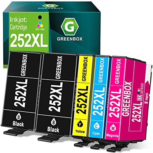 GREENBOX Remanufactured Ink Cartridge Replacement for Epson 252XL 252 XL T252 Used in Workforce WF-3620 WF-3640 WF-7610 WF-7620 WF-7110 WF-7710 WF-7720 Printer (2 Black 1 Cyan 1 Magenta 1 Yellow)