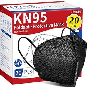 ChiSip KN95 Face Mask 20 Pcs, 5-Ply Cup Dust Safety Masks, Breathable Protection Masks Against PM2.5 for Men & Women, Black