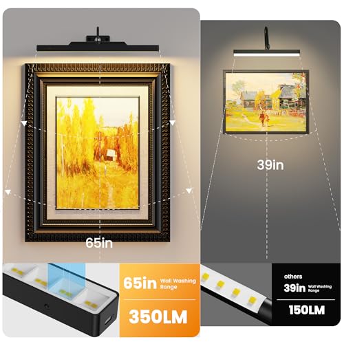 3Pack Picture Light Battery Operated, 16in Picture Light for Wall, 5000mAh Cordless Wall Lights with Controller,Art Light with Dimmable Cordless for Wall Painting,Frame, Portrait, Dartboard- Black